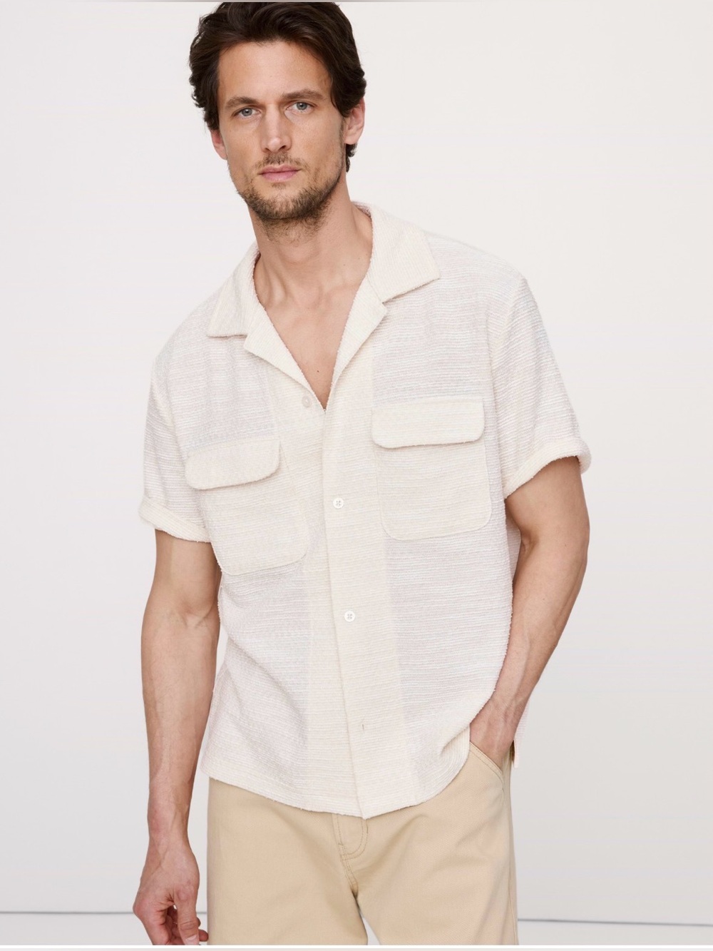 NWT Banana Republic Textured Knit Resort Cream Shirt Sz Large (#865352)